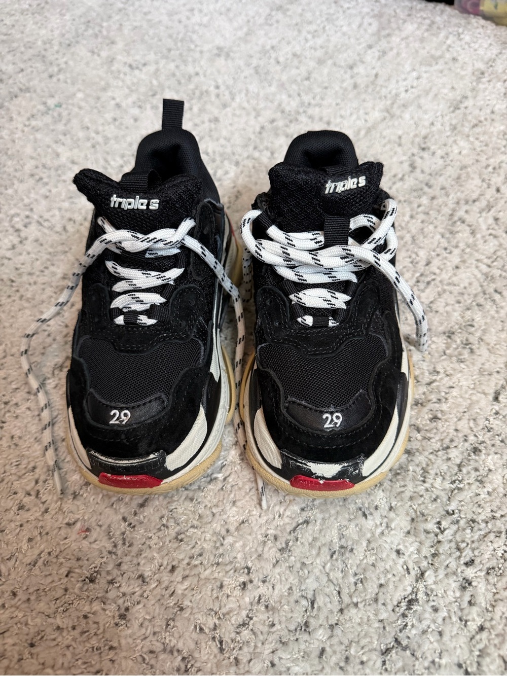 Balenciaga Black Kids Triple-S Style Chunky Sneakers with White Laces